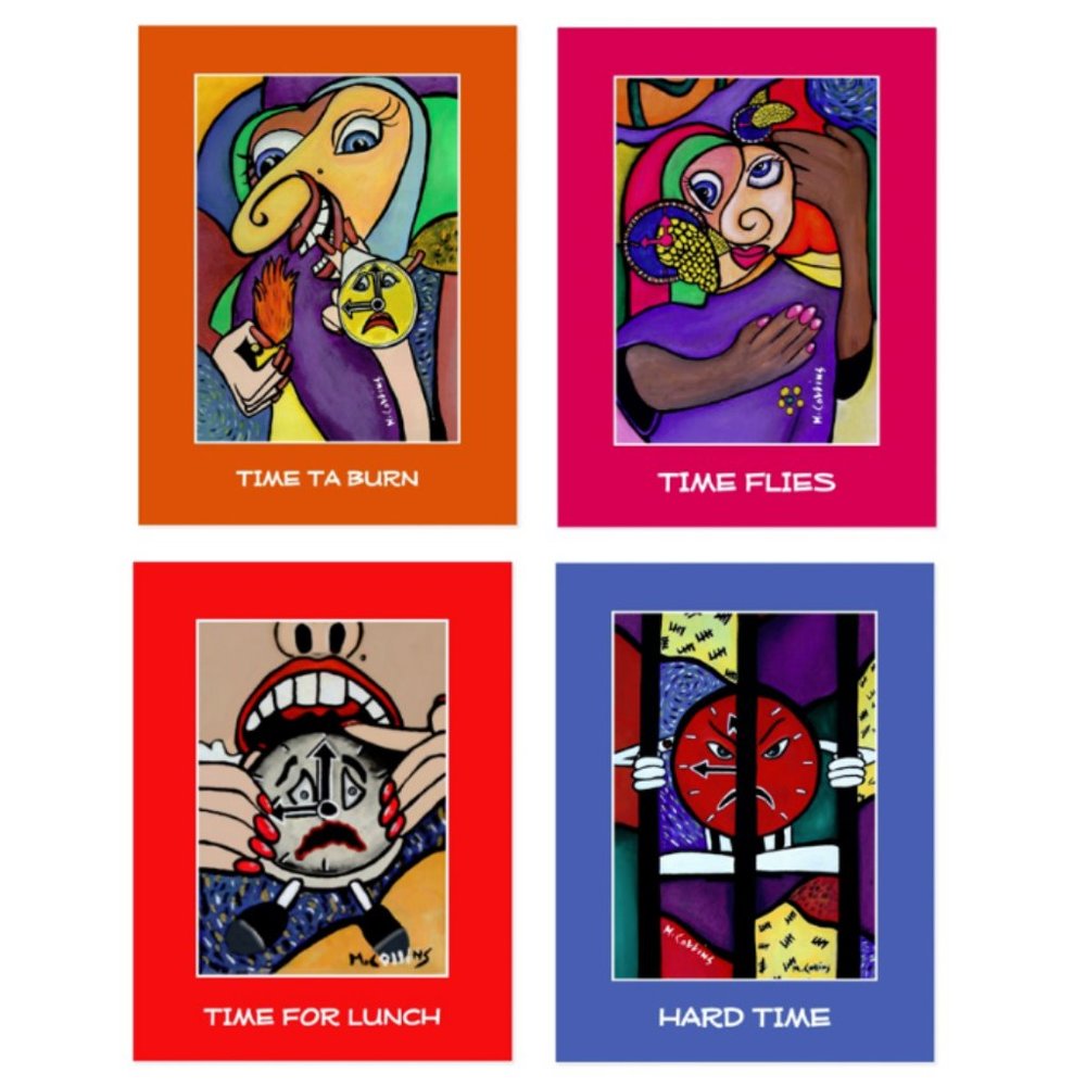 4 Artist Signed Art Postcards Colorful Whimsical